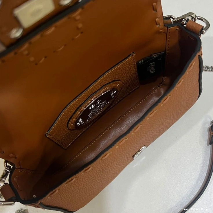 Affordable Selleria Fendi Mini Cuoio Bag In Romano Baguette Leather Brown 0719